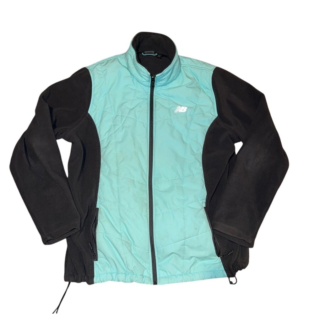 New Balance Full Zip Jacket Womens 3X Light Aqua Turquoise Black Fleece Quilted